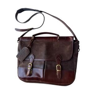 Roots Leather and Nubuck Suede Messenger Bag Briefcase in Dark Brown